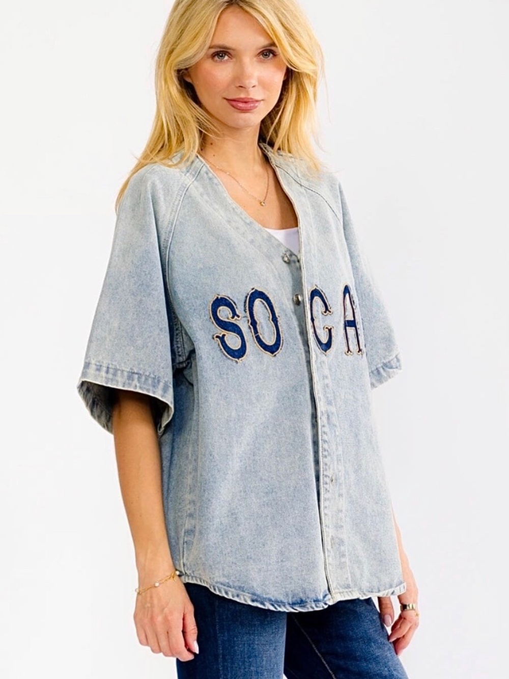 Signature 8 SO CAL Denim Short Sleeve Jean Jacket Shirt Size Small